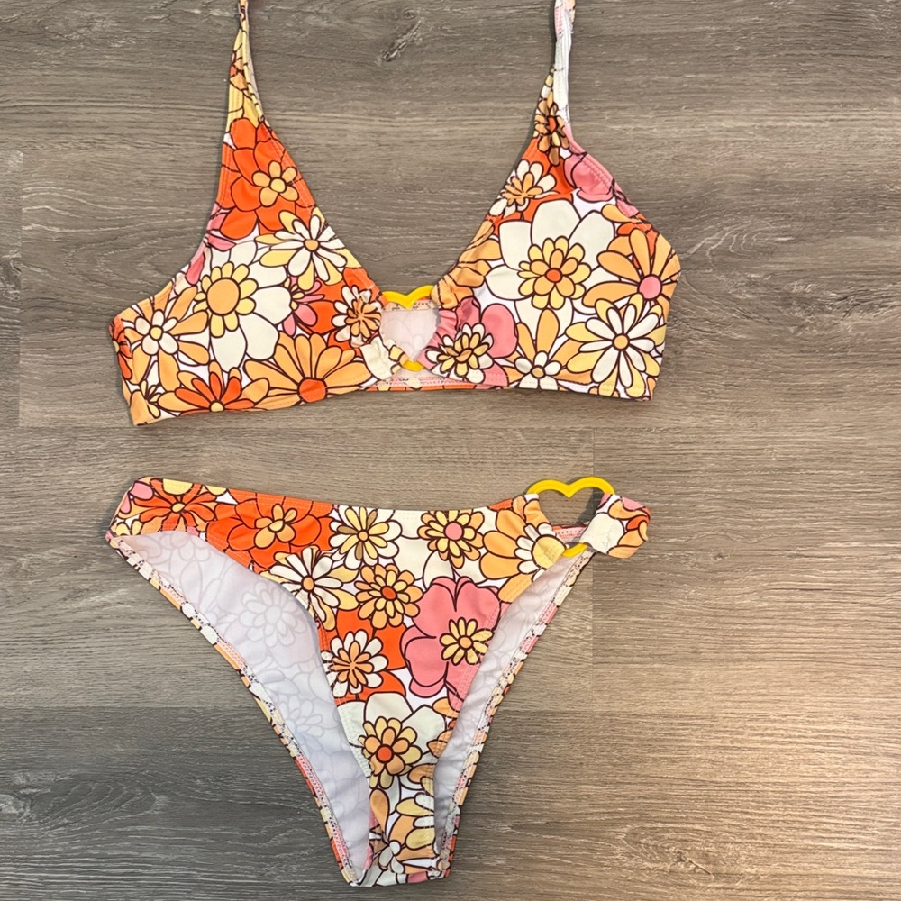 Floral Bikini Set in Orange and Pink
